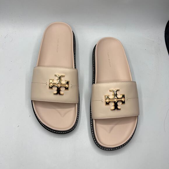 Tory Burch Everly Anatomic Lug Paris Nappa Slide Sandal Soft Pink Size 10 NEW - Picture 1 of 10